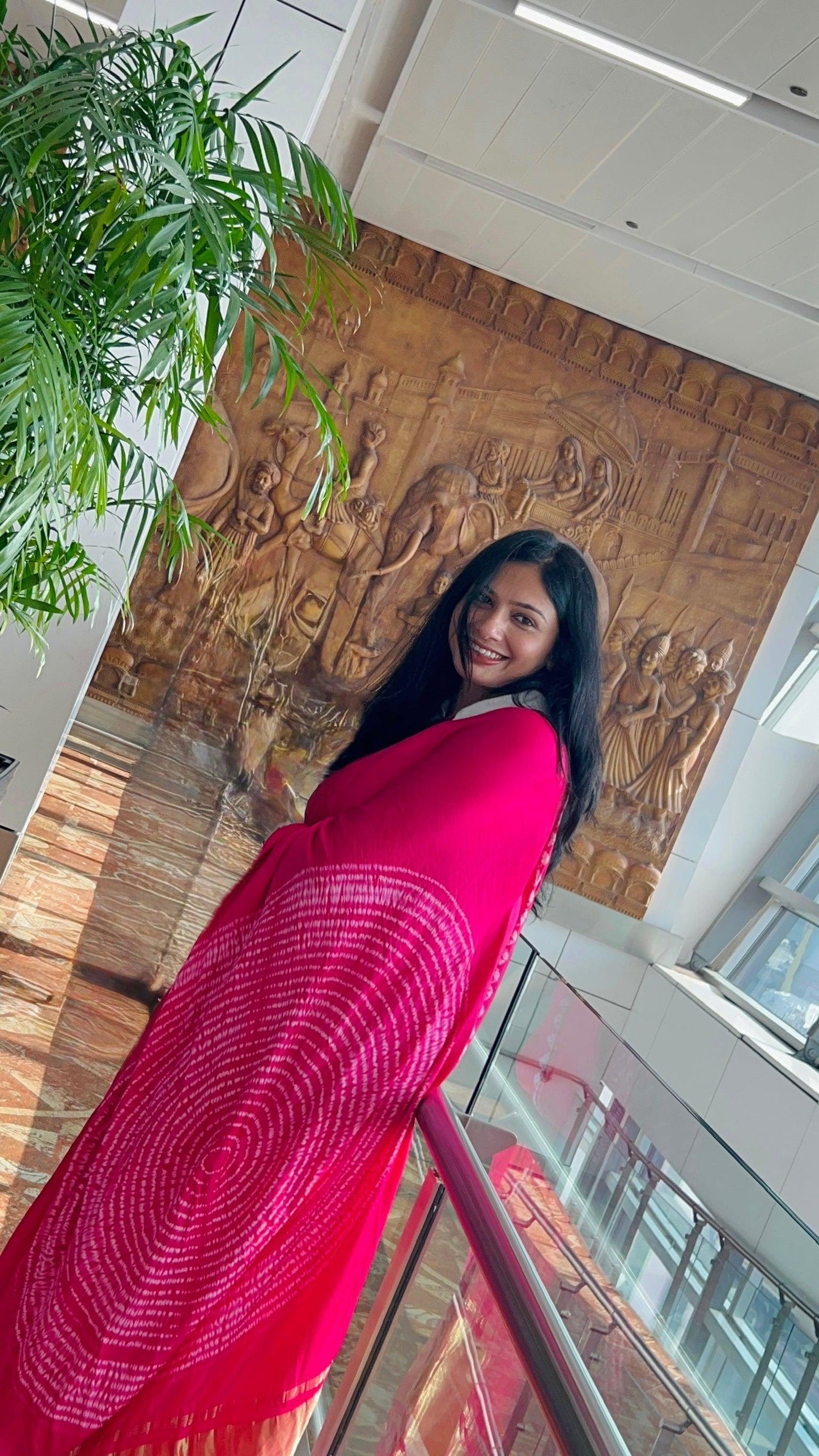 Pink - Modal Saree With Kumo Shibori - Vasaka Jaipur