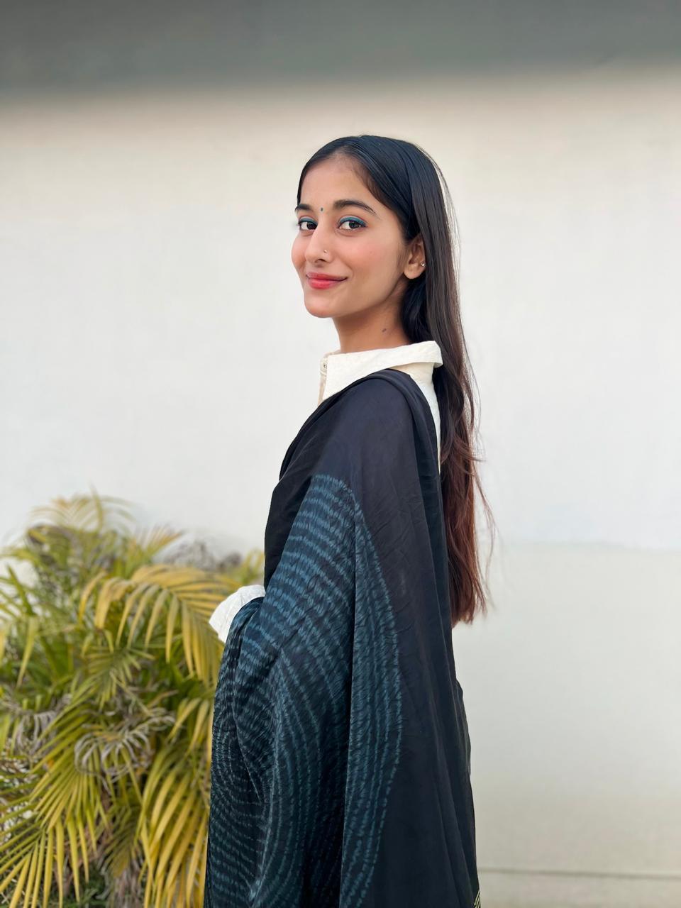Black - Modal Saree With Kumo Shibori - Vasaka Jaipur