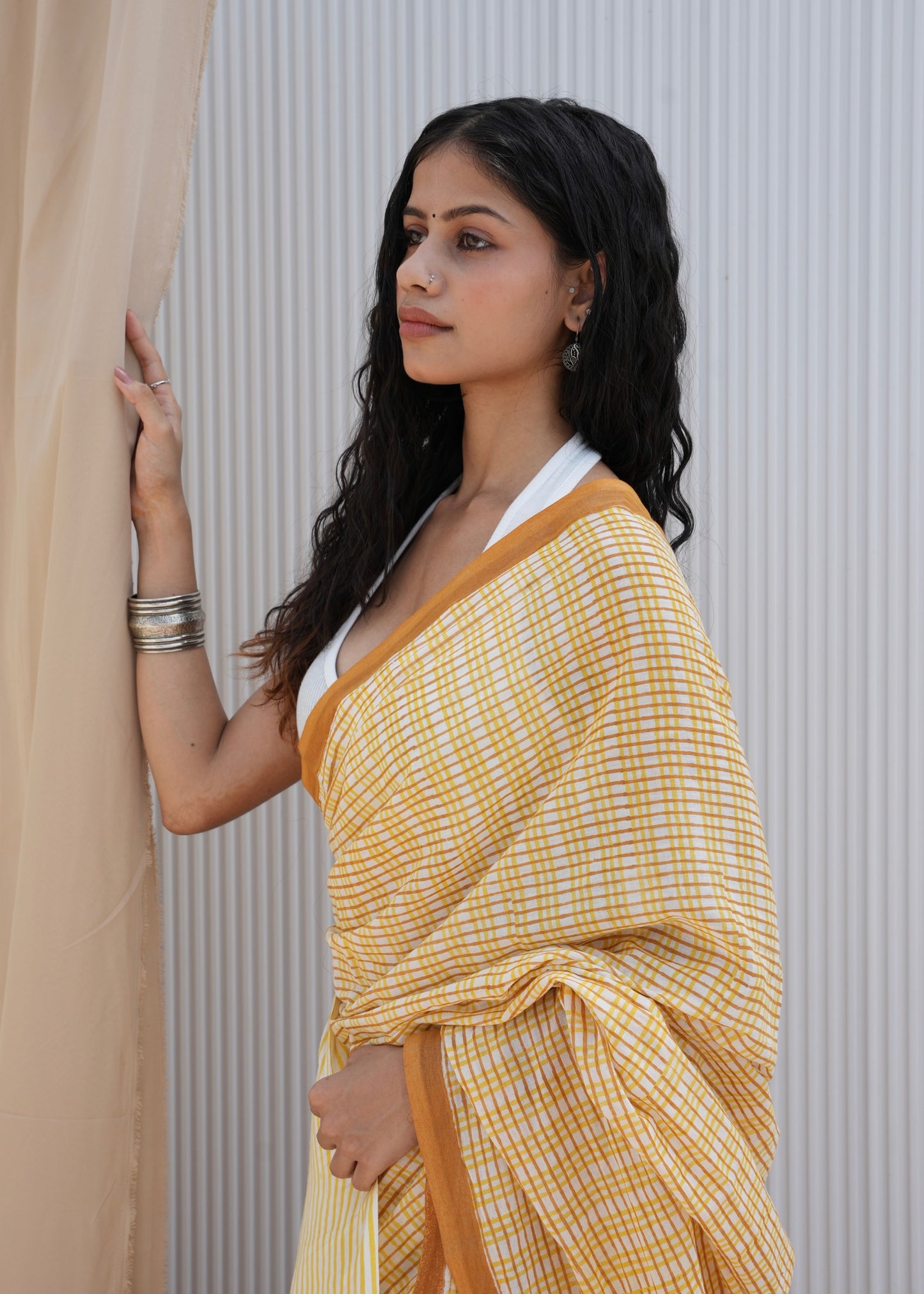 SAANVI_Heritage Hand Block Printed Pure Cotton Striped Saree