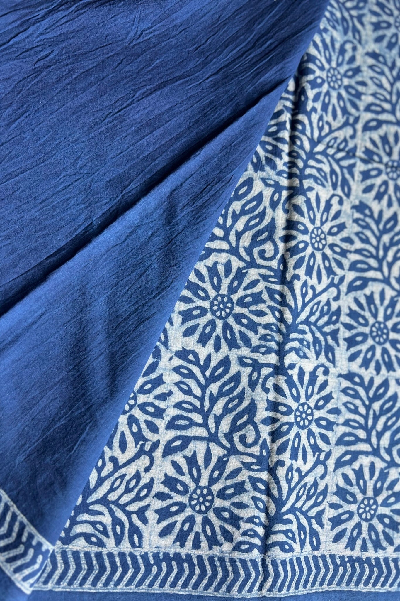 AKOLA INDIGO_ Dabu Hand Block Mulmul Cotton Saree