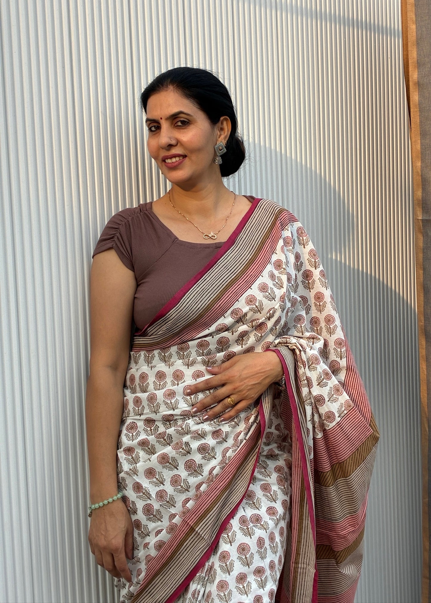 SAANJH_Heritage Sanganeri Hand Block Printed Pure Cotton Saree