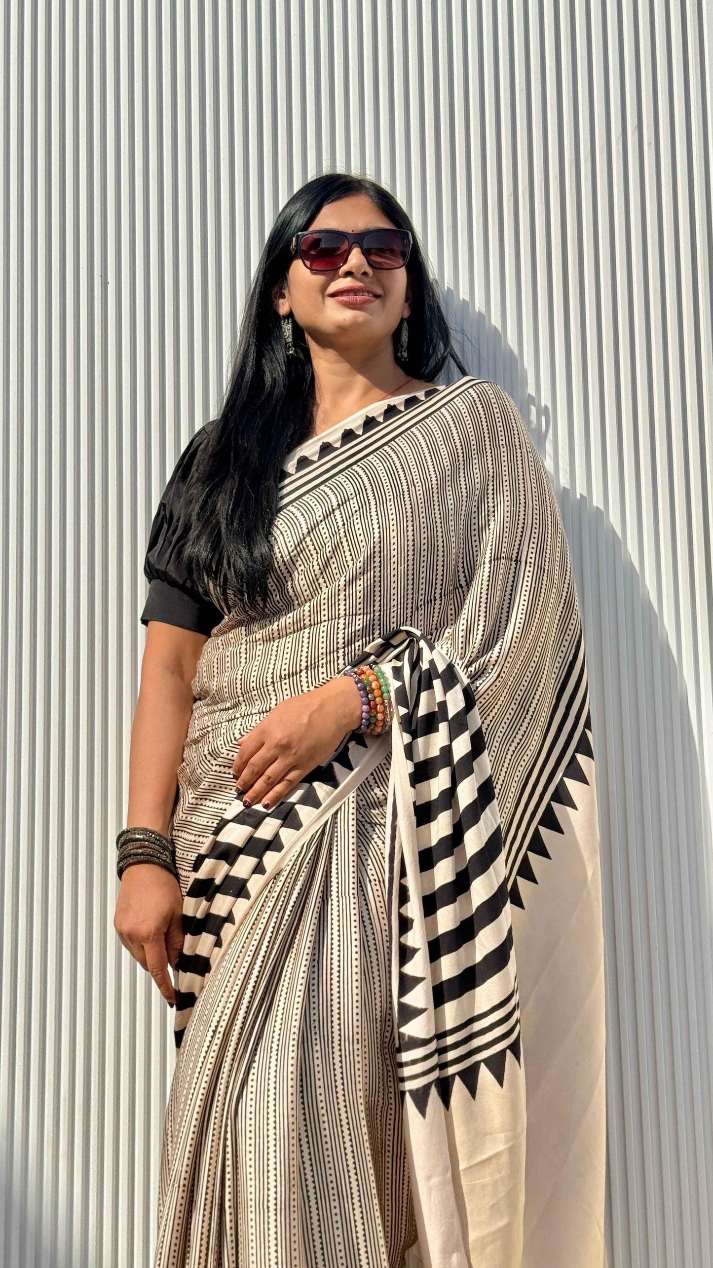 IVORY MUSE: AJRAKH HANDBLOCK MODAL SILK SAREE