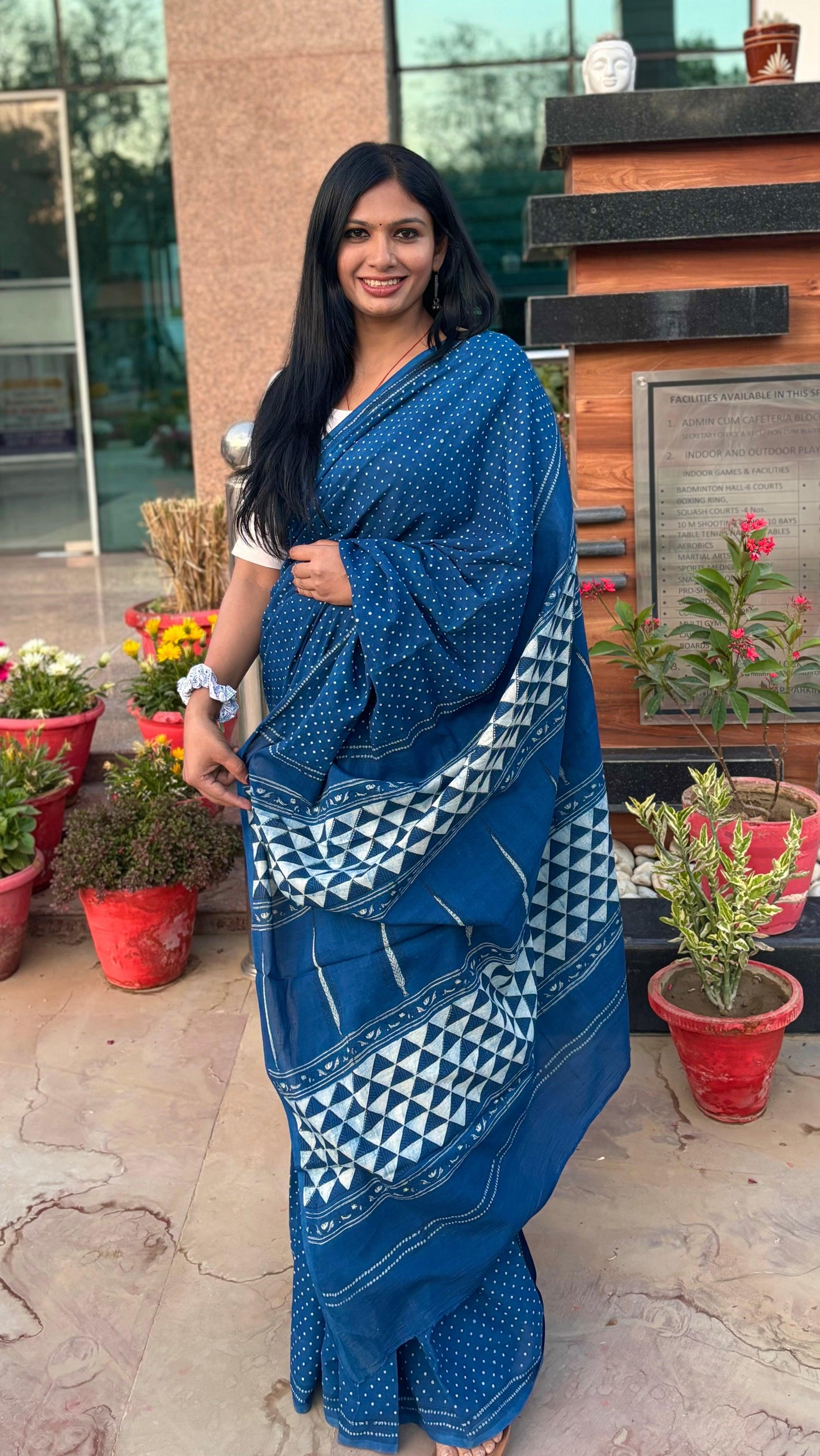 NIYATHI_ Indigo Natural Dye Dabu HBP Mul Cotton Saree