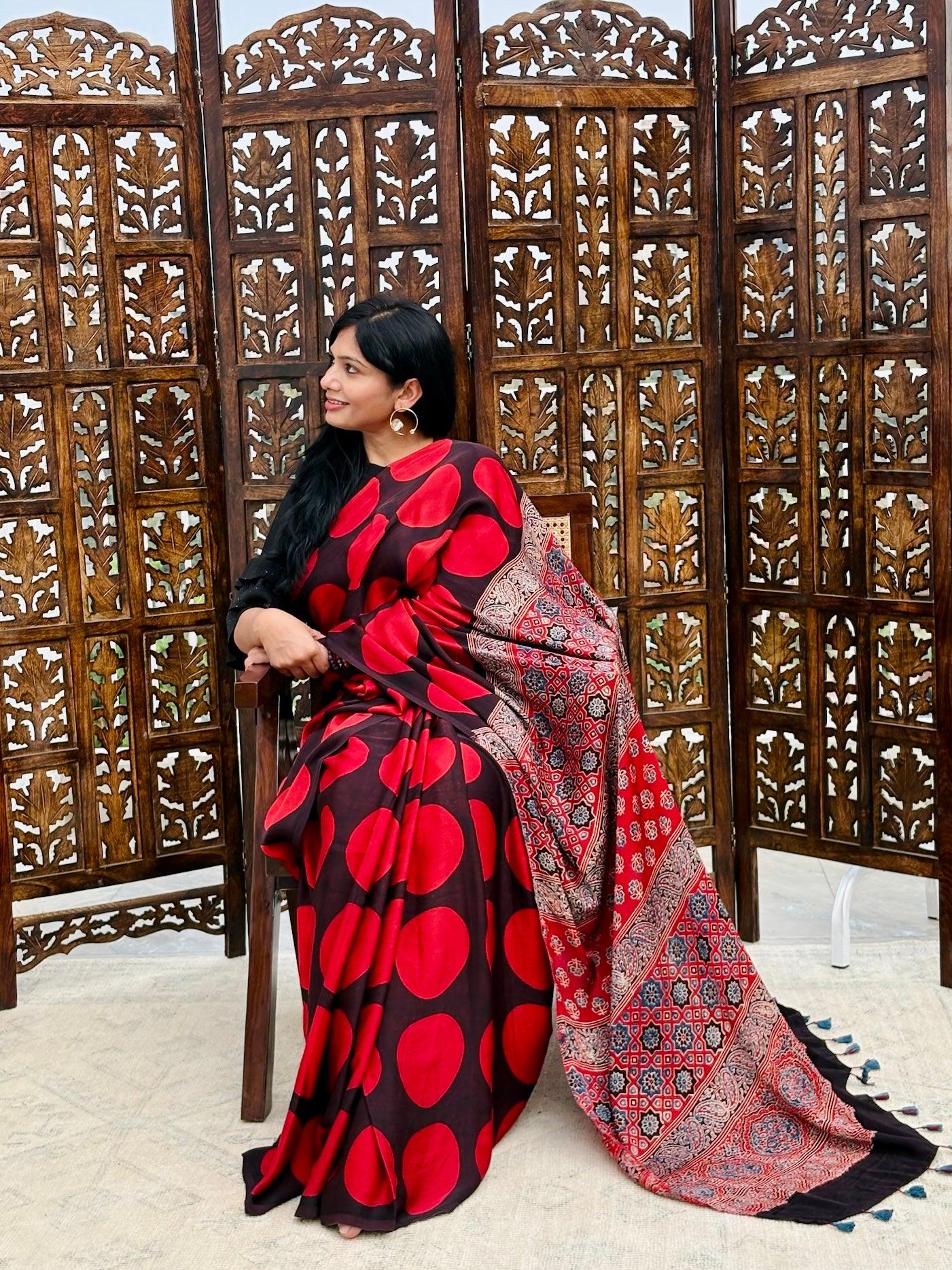 BINDU : AJRAKH HANDBLOCK MODAL SILK SAREE