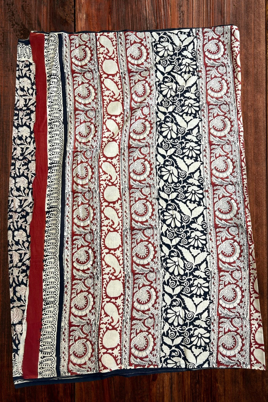 Black - Floral Net Hand Block Printed Cotton Saree