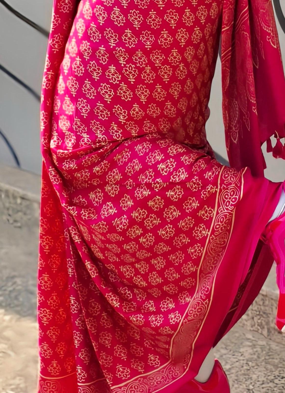 Pink - Discharge Print Modal Silk Saree - Vasaka Jaipur