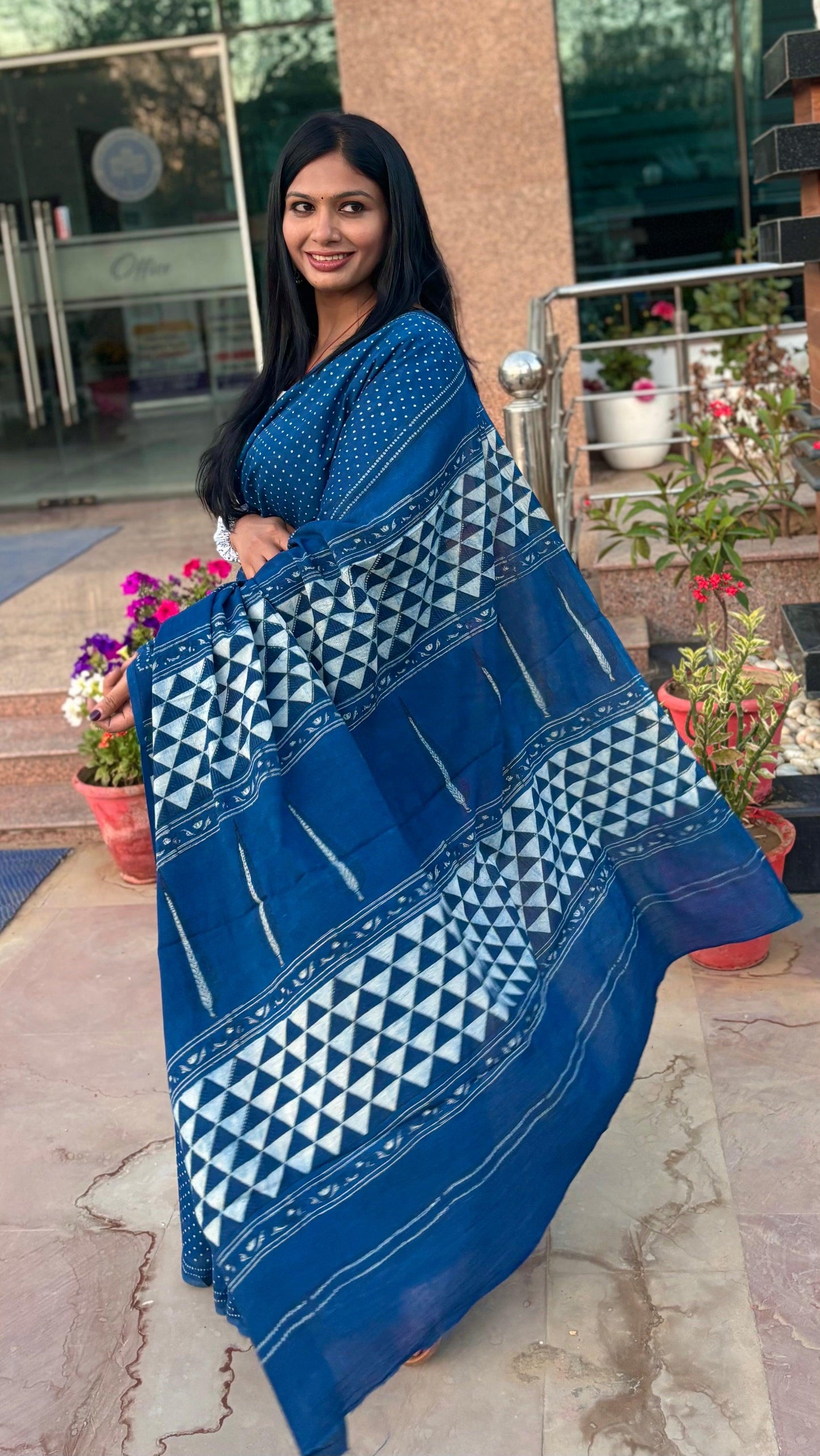 NIYATHI_ Indigo Natural Dye Dabu HBP Mul Cotton Saree