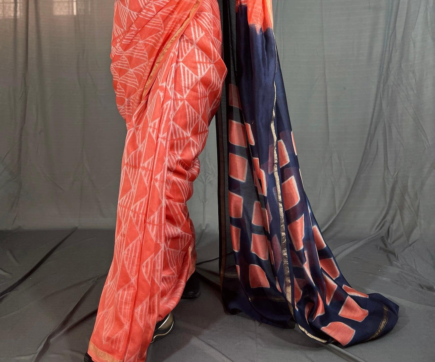 Peach - Nui Shibori Tie-Dye Chanderi Cotsilk Saree with Clamp Tie Dye on Pallu - Vasaka Jaipur