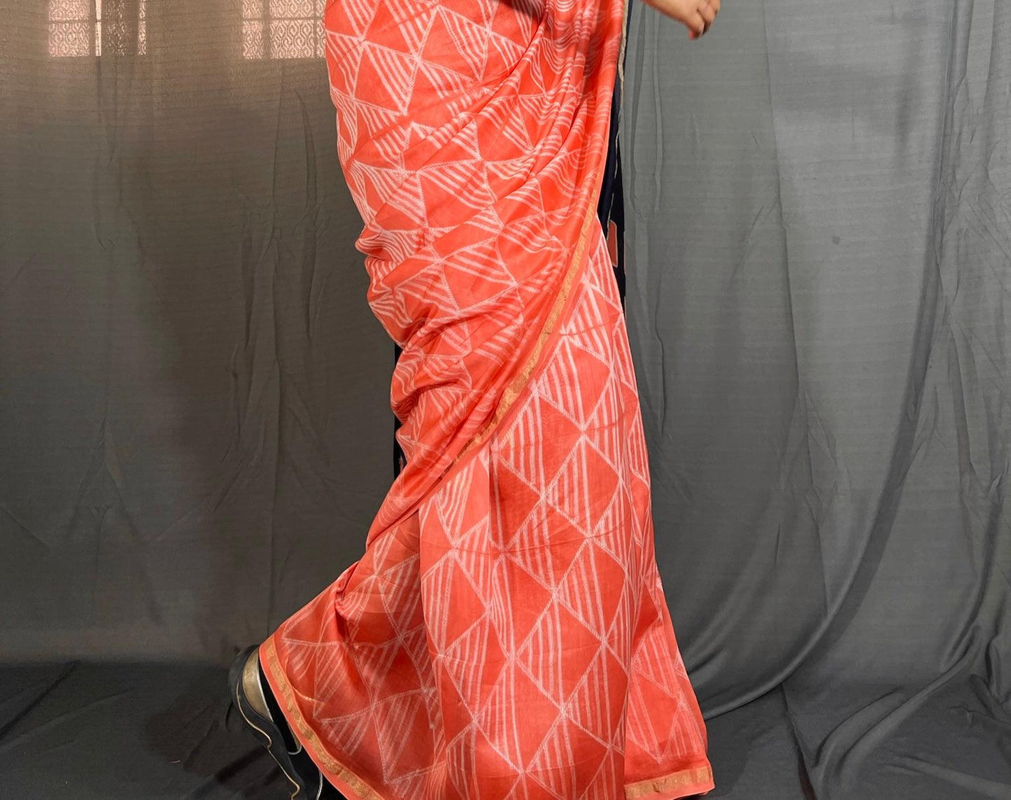 Peach - Nui Shibori Tie-Dye Chanderi Cotsilk Saree with Clamp Tie Dye on Pallu - Vasaka Jaipur