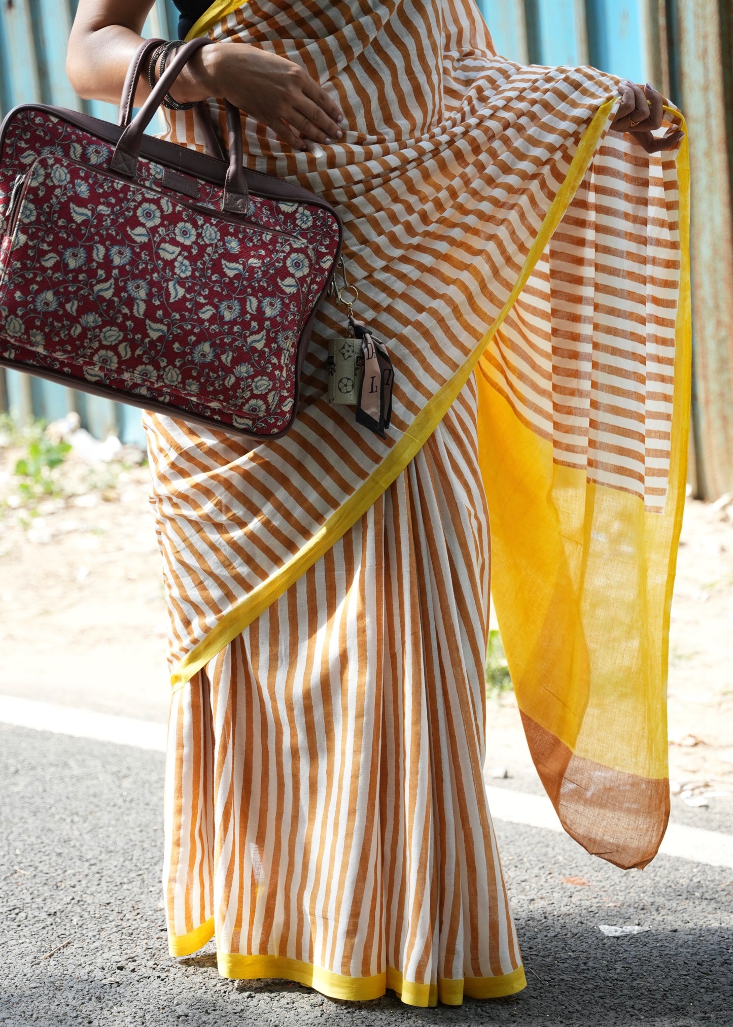 SARIKA_Heritage Hand Block Printed Pure Cotton Striped Saree
