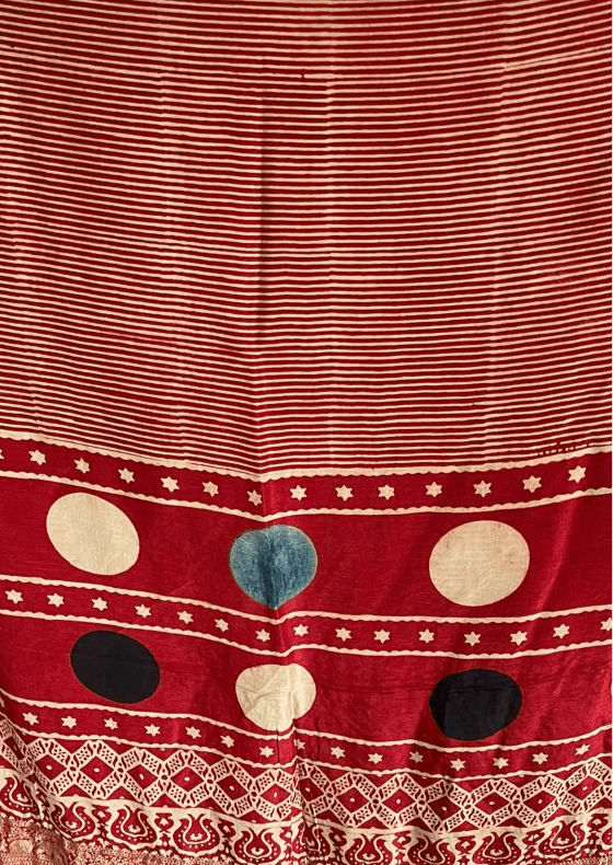 Red - Ajrakh Handblock Dola Silk Saree - Vasaka Jaipur