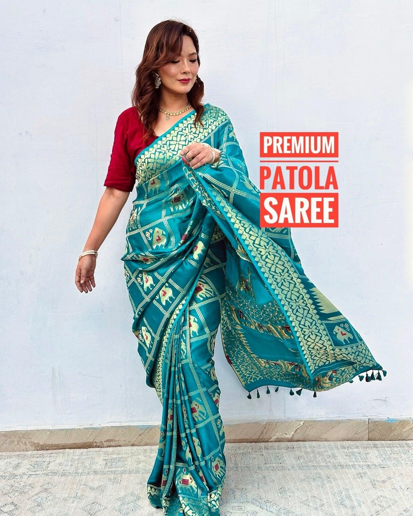 Teal Blue - Premium Modal Silk Patola Zari Weave Work Gharchola Saree - Vasaka Jaipur