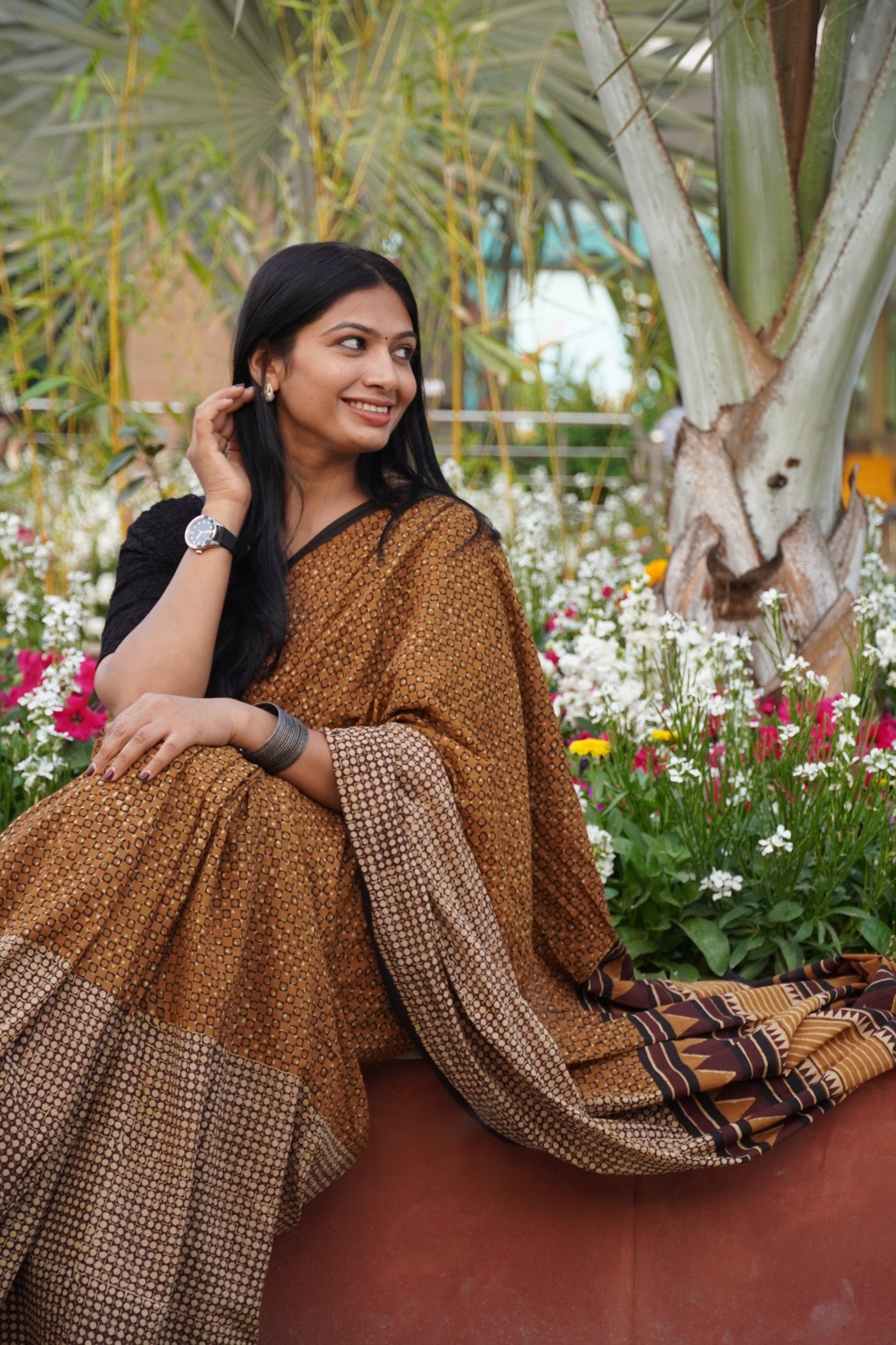 Sanskriti_Mrida Dabu Mustard Cotton Saree