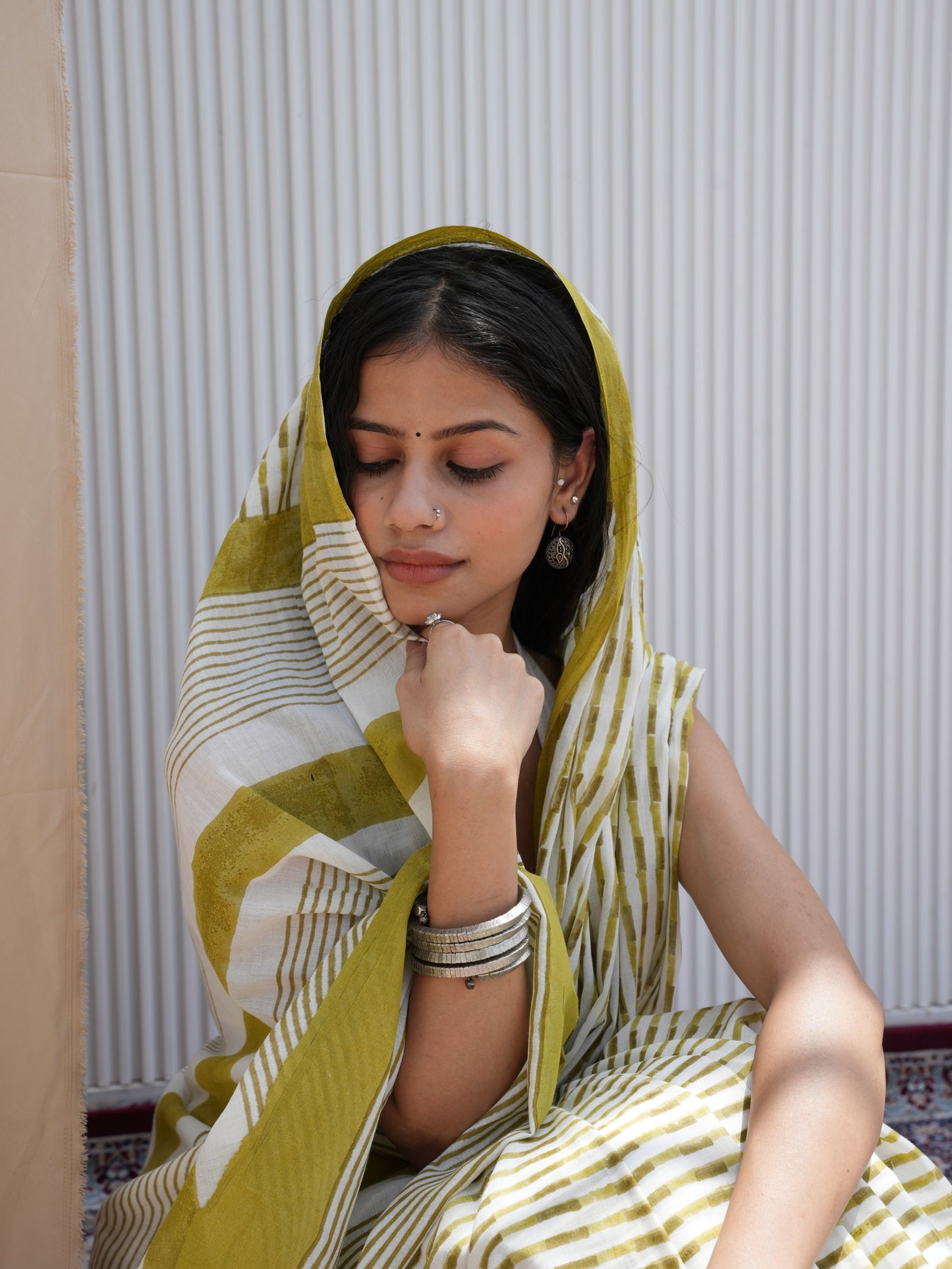 GAURI_Heritage Hand Block Printed Pure Cotton Striped Saree