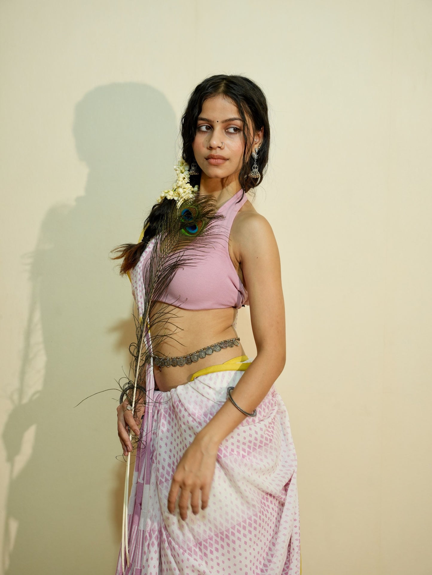PIHU_Heritage Hand Block Printed Pure Cotton Striped Saree