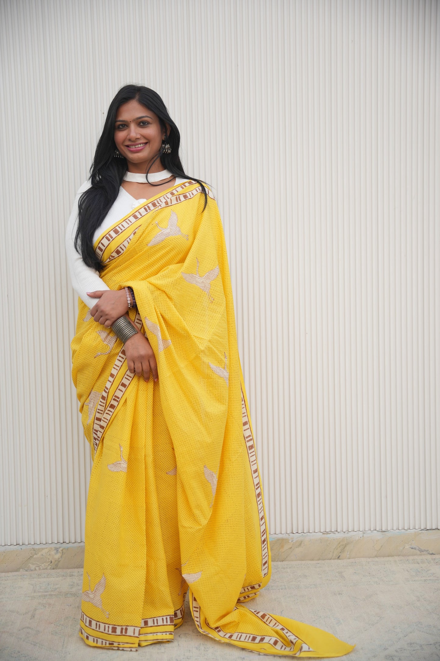 Sonika_Mrida Dabu Yellow Cotton Saree