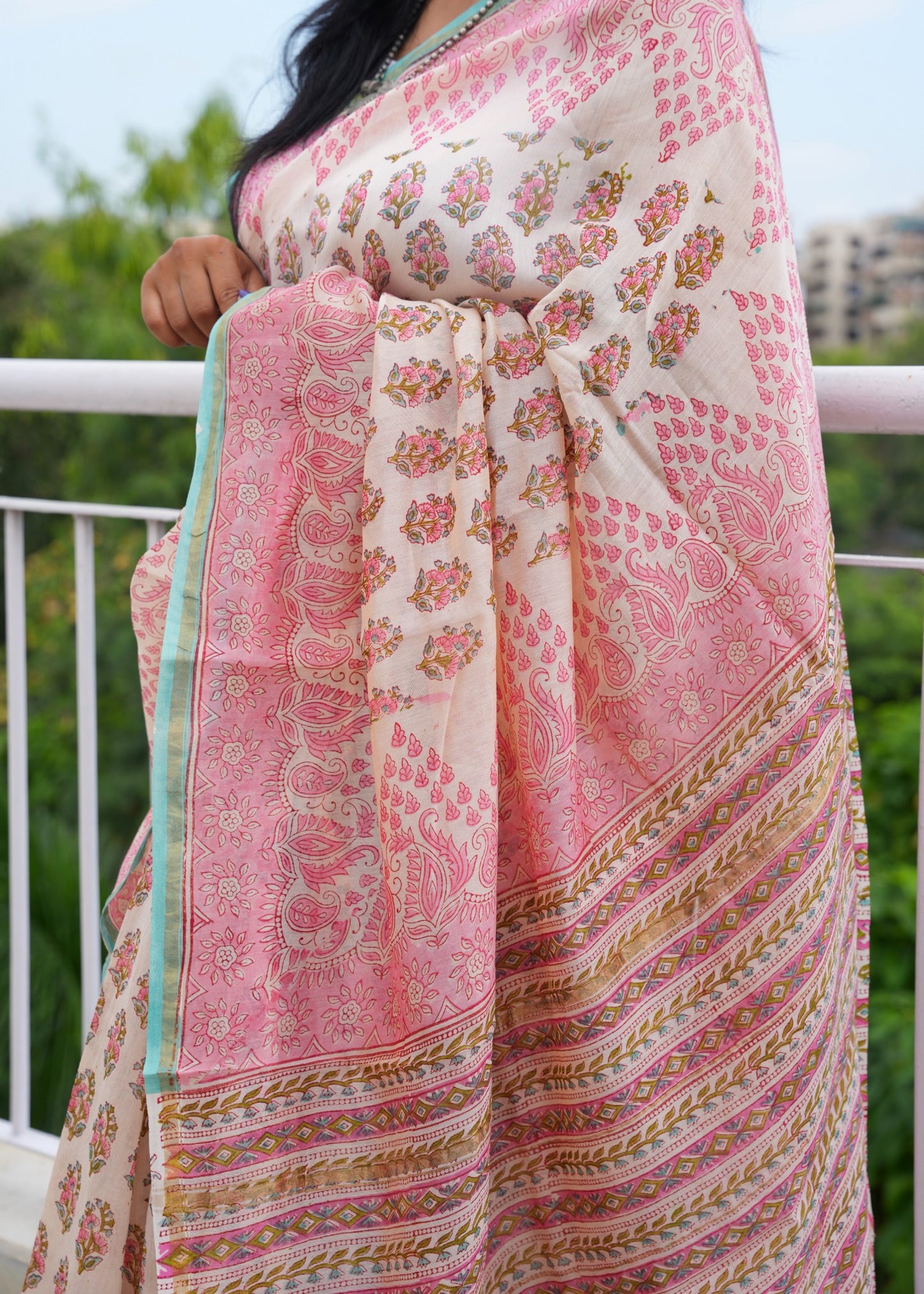 PRAKRITI_Floral Sanganeri HBP Chanderi Cotton Silk Saree