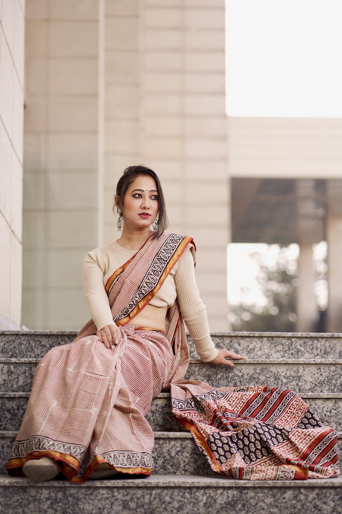 Brick Red_ Mulmul Cotton Saree