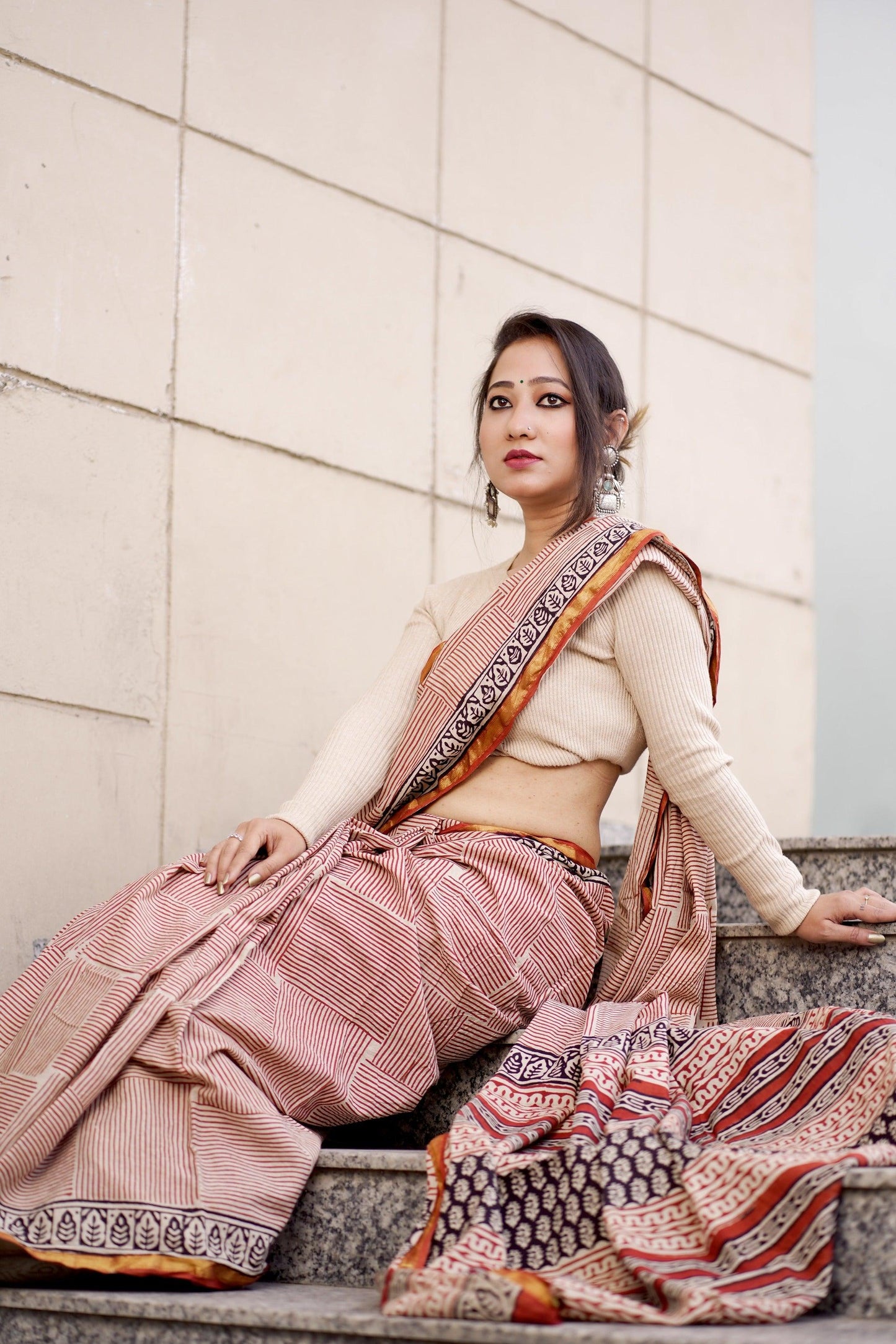 Brick Red_ Mulmul Cotton Saree