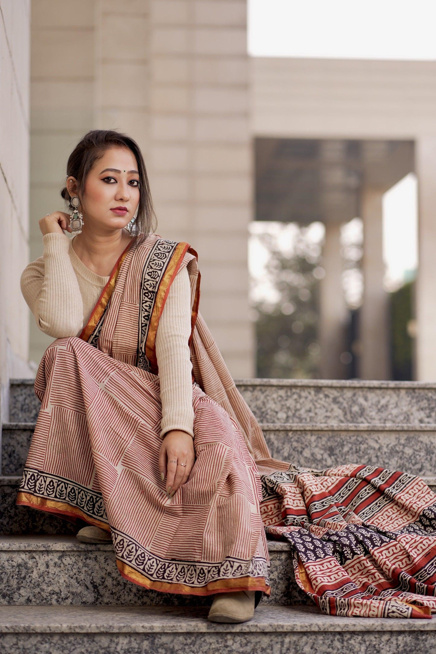 Brick Red_ Mulmul Cotton Saree