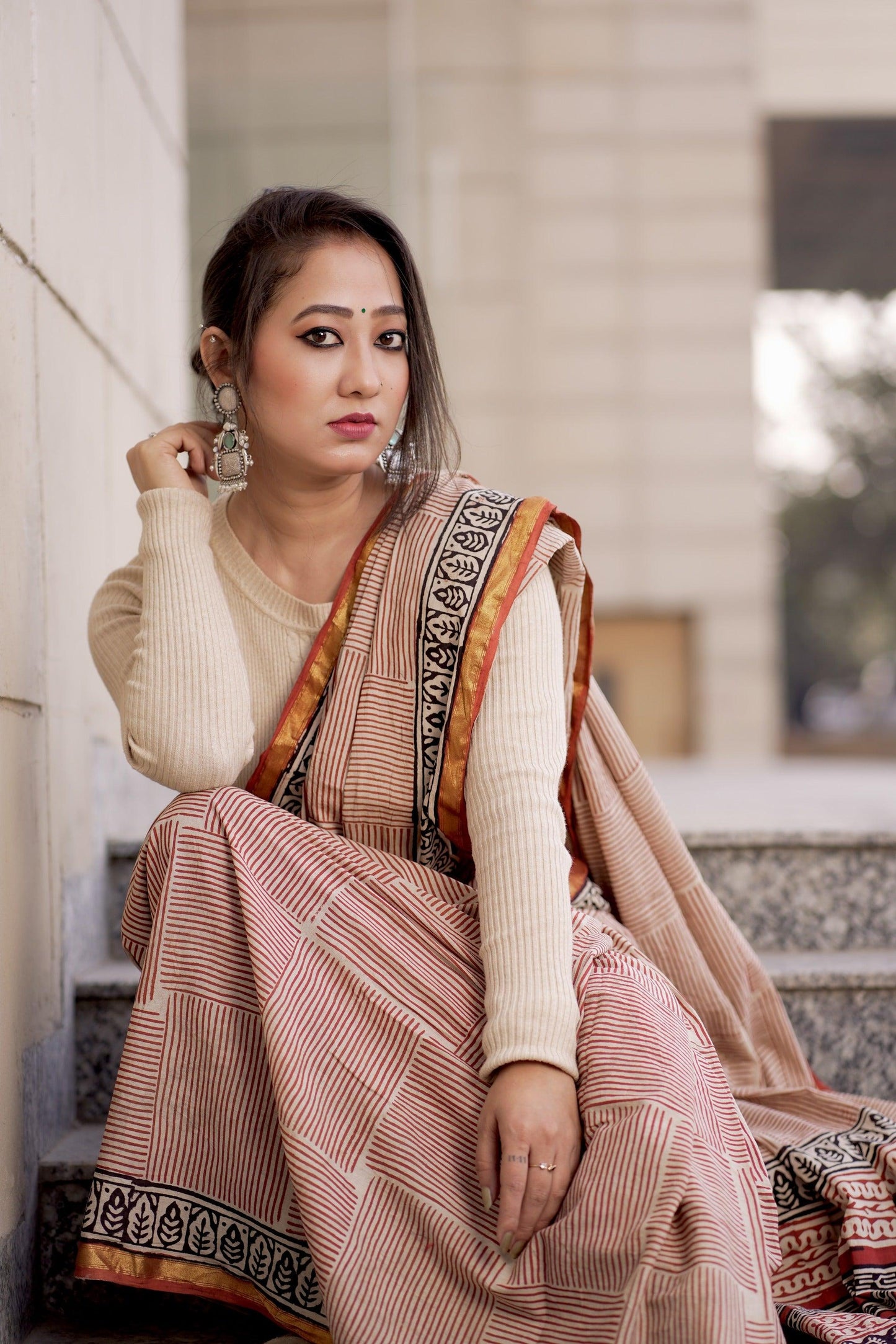 Brick Red_ Mulmul Cotton Saree