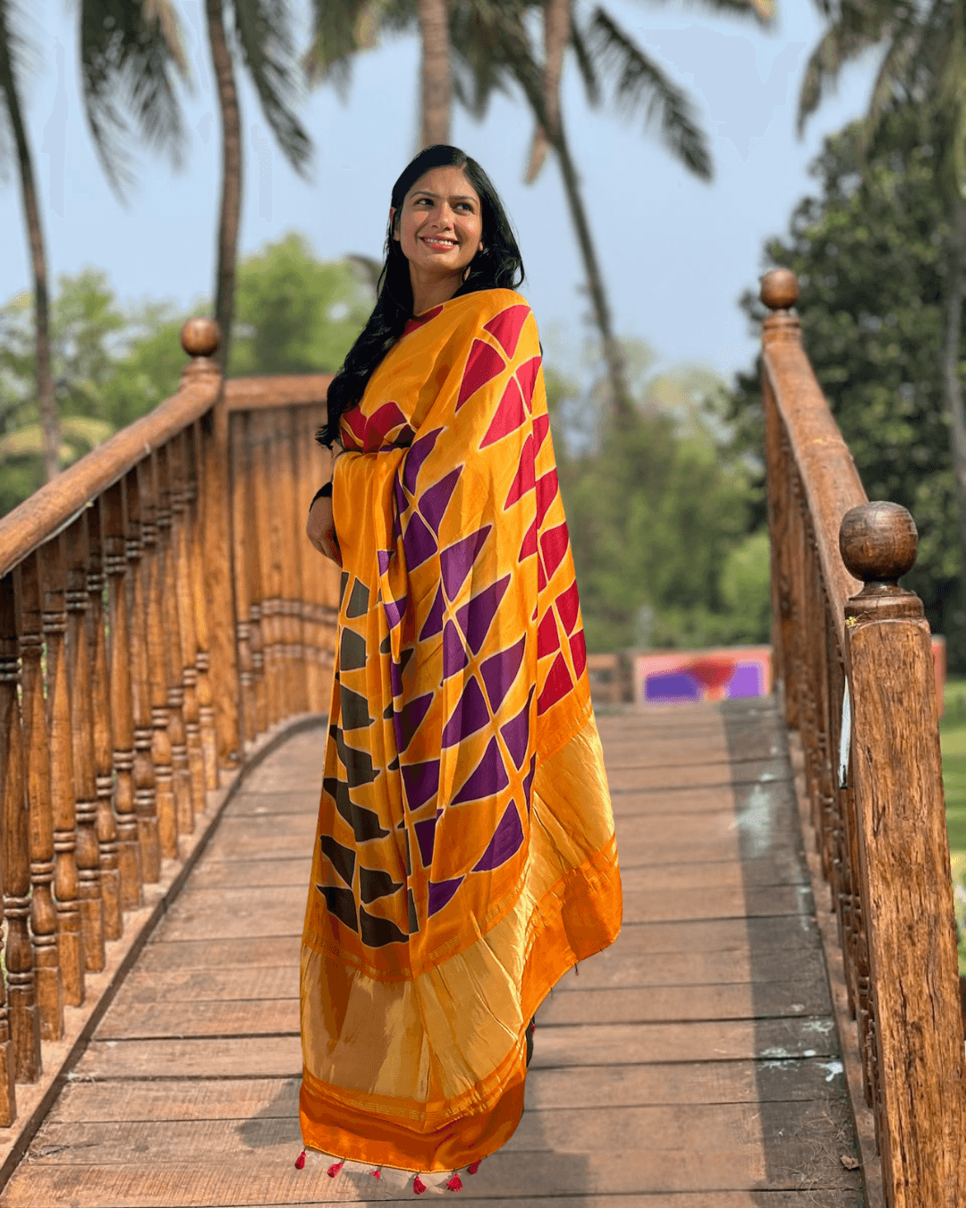 Orange - Clamp Dyed Modal Silk Saree - Vasaka Jaipur