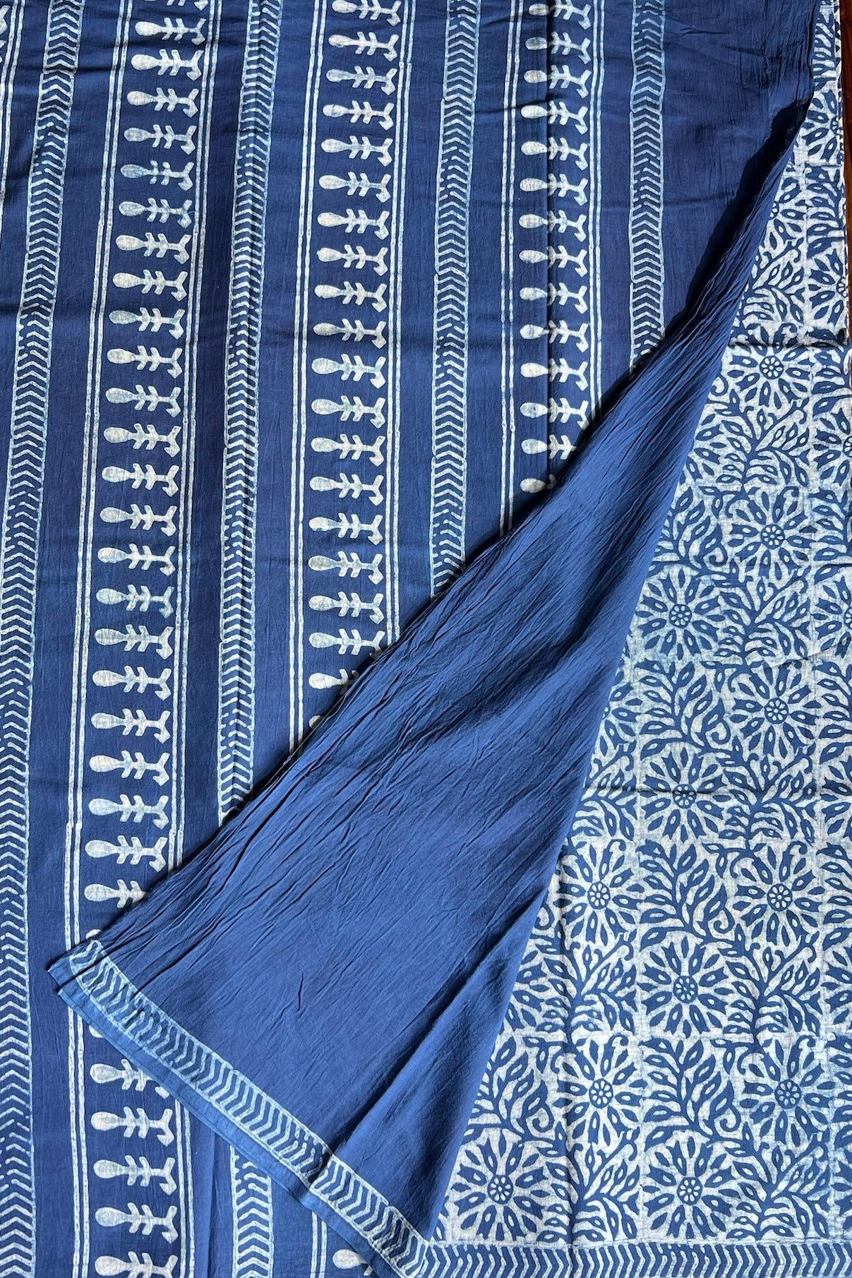 AKOLA INDIGO_ Dabu Hand Block Mulmul Cotton Saree