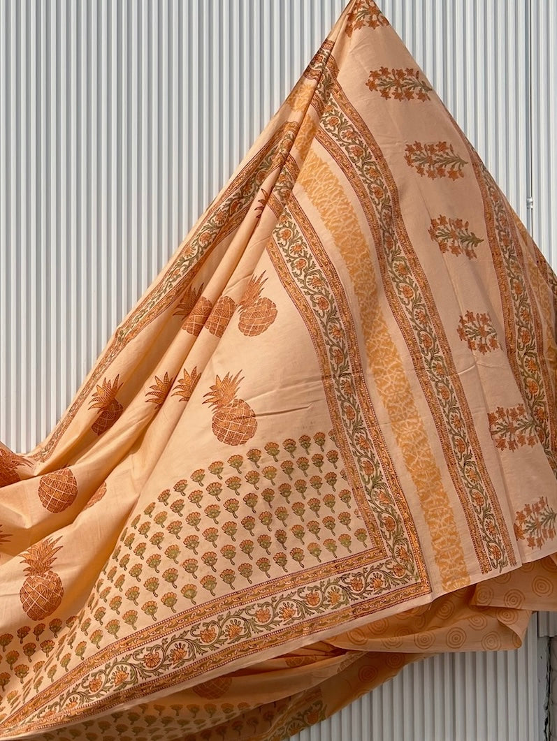 Peach Pineapple Hand Block Printed Cotton Saree