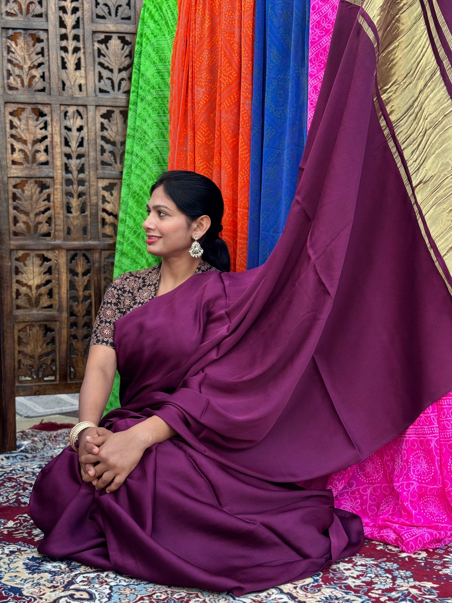 Purple Colour Modal Plain Saree With Tissue Pallu - Vasaka Jaipur