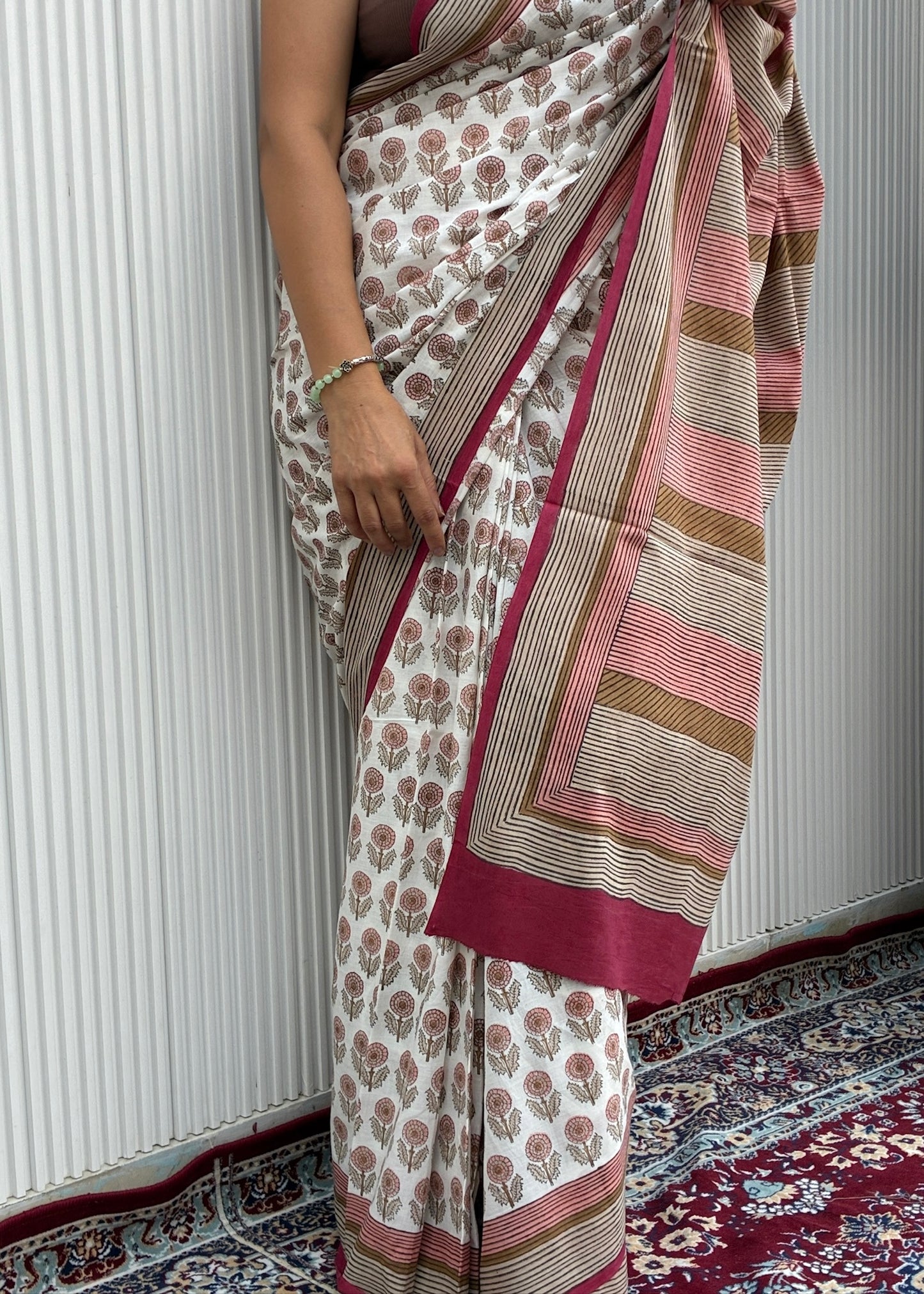 SAANJH_Heritage Sanganeri Hand Block Printed Pure Cotton Saree