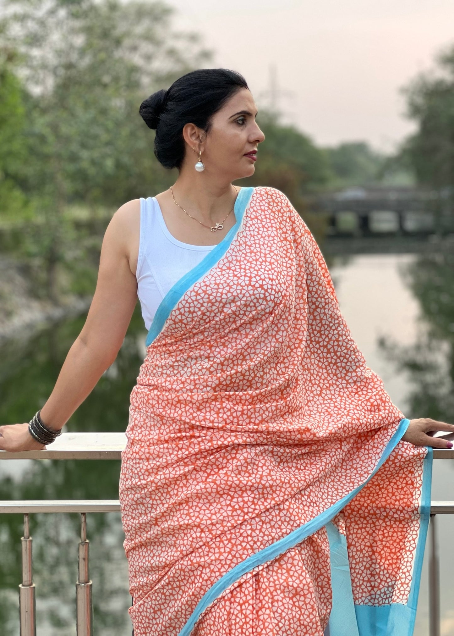 Oorja_Heritage Hand Block Printed Pure Cotton Saree