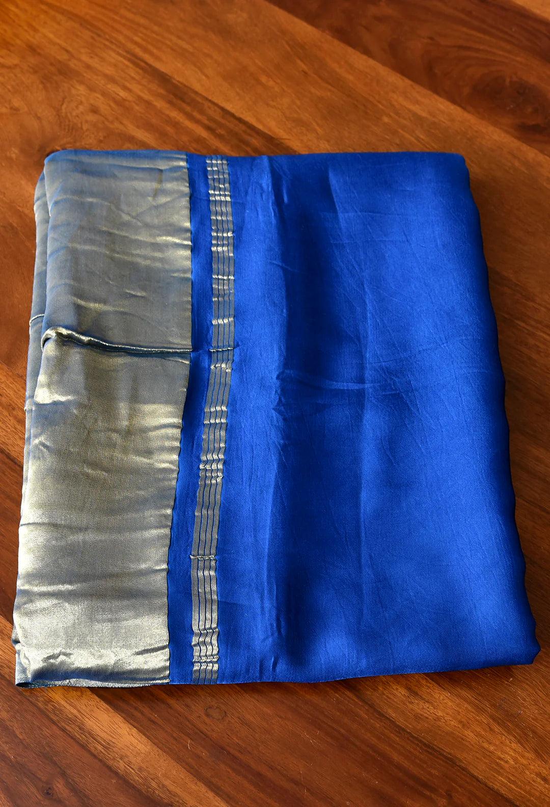 Royal Blue Colour Modal Plain Saree With Tissue Pallu - Vasaka Jaipur