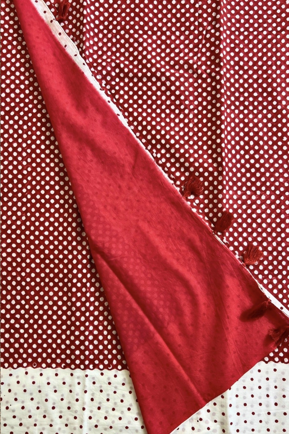 Red - Dots Hand Block Print Cotton Saree