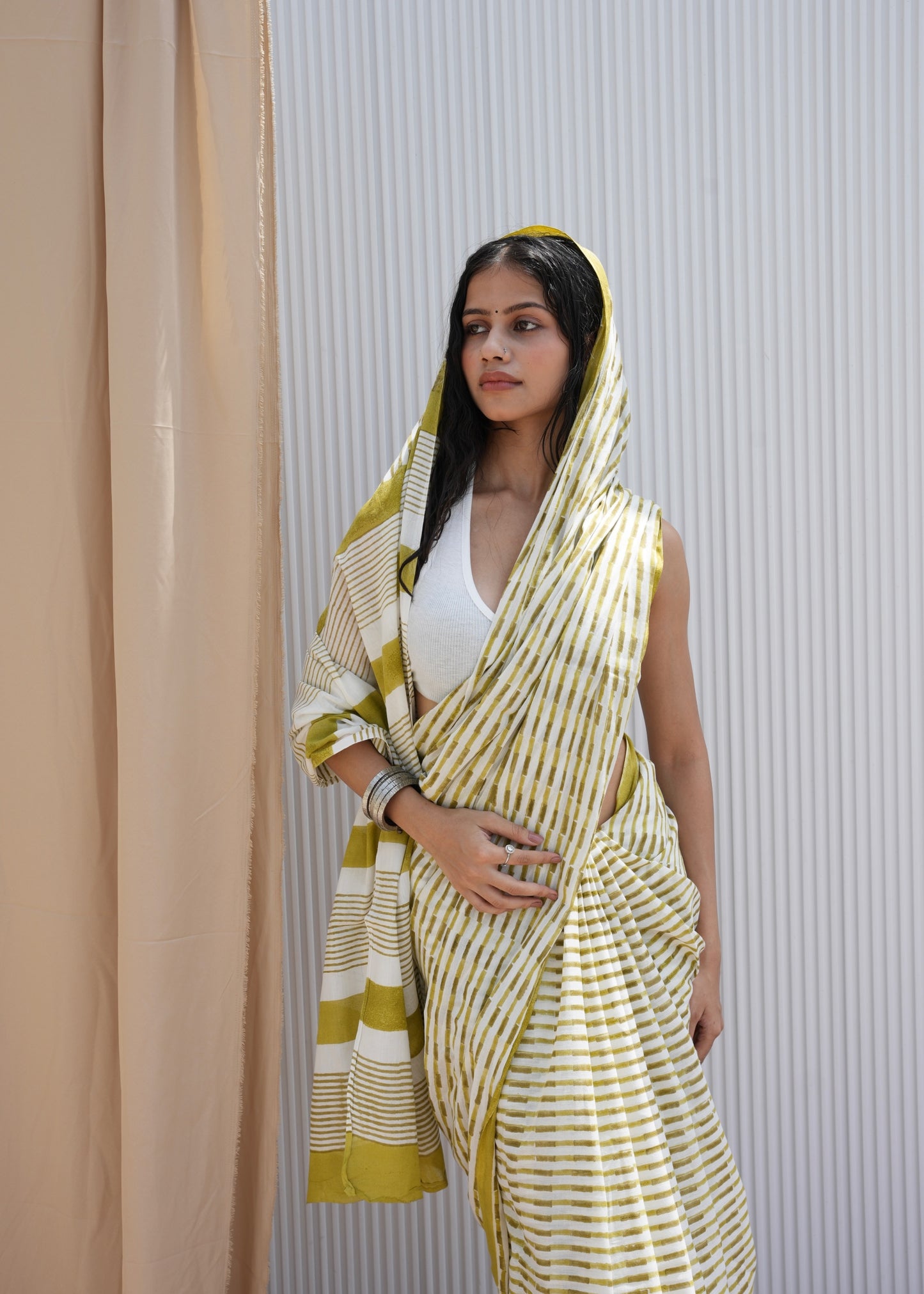 GAURI_Heritage Hand Block Printed Pure Cotton Striped Saree