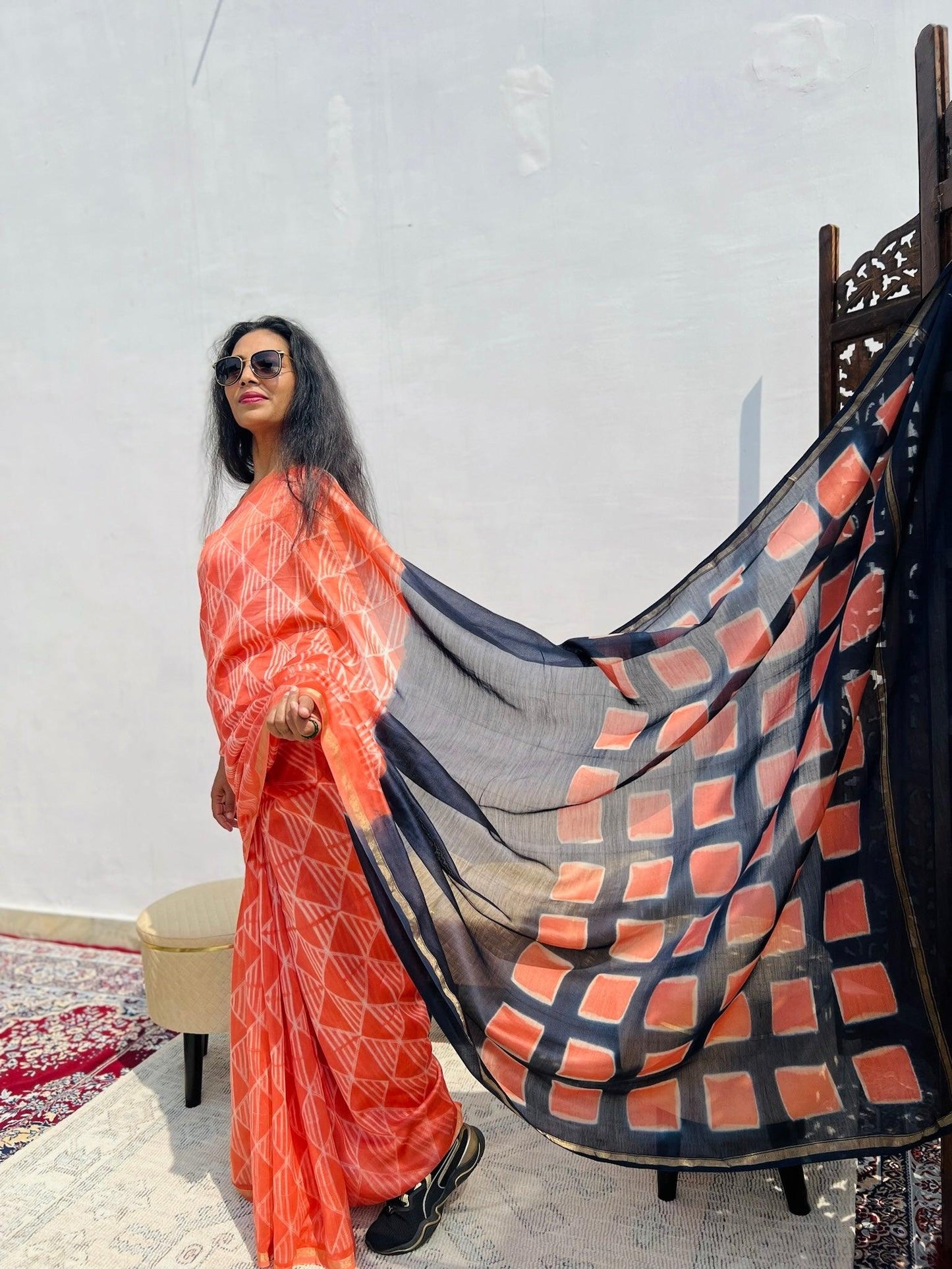 Peach - Nui Shibori Tie-Dye Chanderi Cotsilk Saree with Clamp Tie Dye on Pallu - Vasaka Jaipur