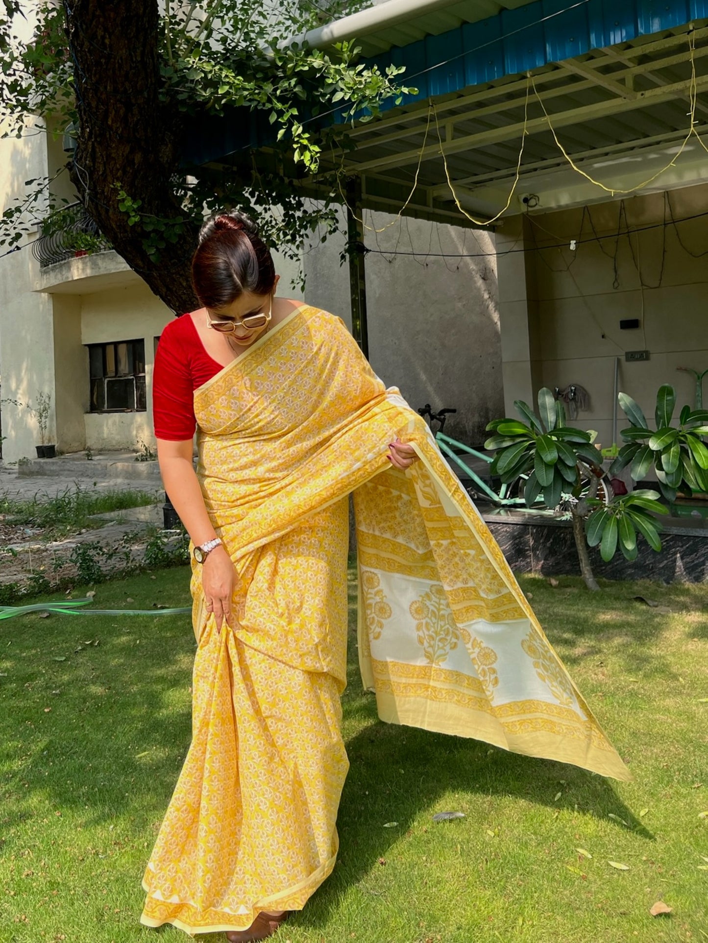 SUNAINA_Heritage Sanganeri Hand Block Printed Pure Cotton Saree