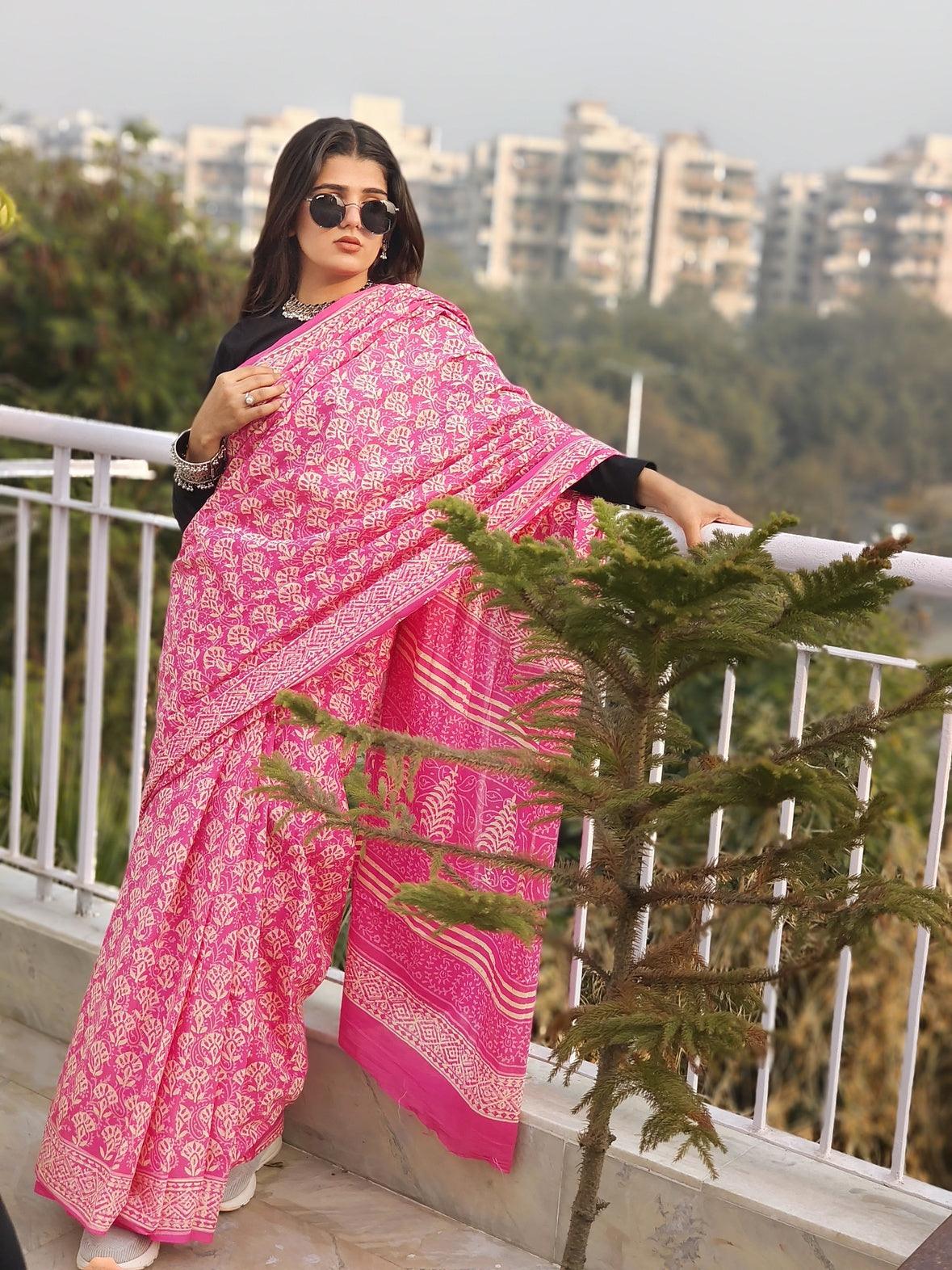 Pink_ Mulmul Cotton Saree