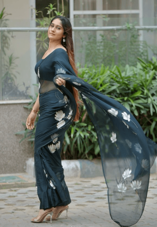 Priyanka - Black Handpainted Chiffon Saree - Vasaka Jaipur
