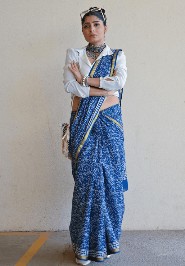 Warli Print Mul Cotton Saree - Vasaka Jaipur