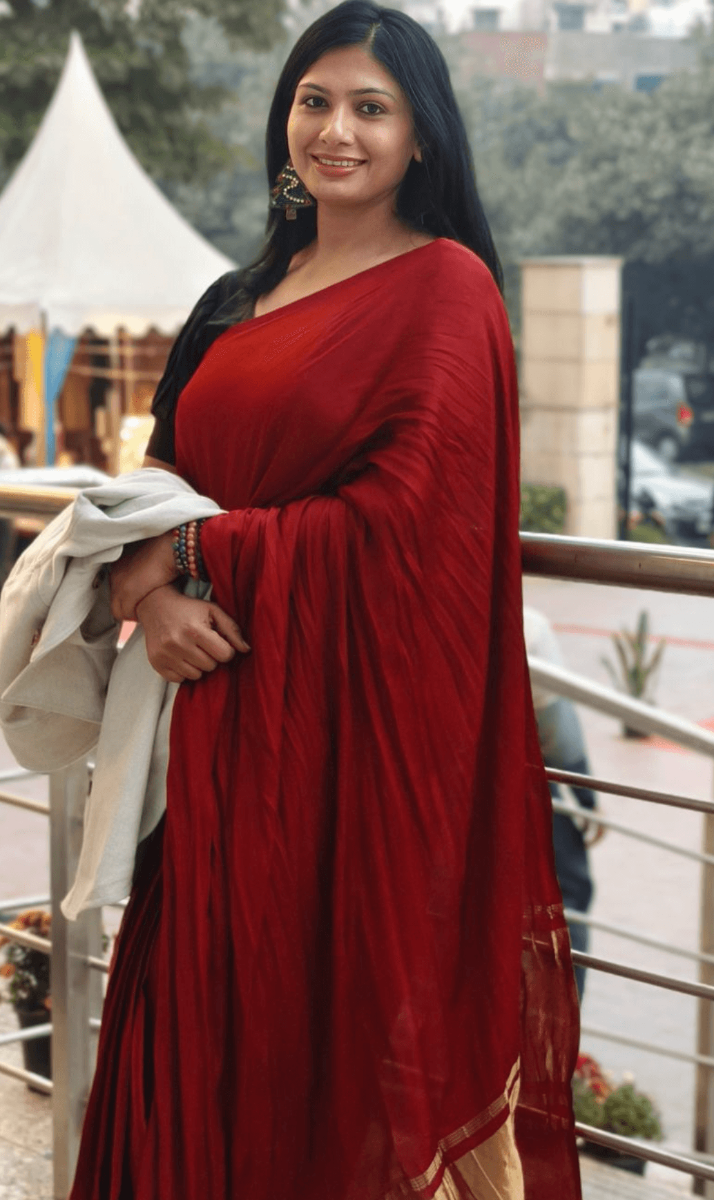 Maroonish Red Colour Modal Plain Saree With Tissue Pallu - Vasaka Jaipur