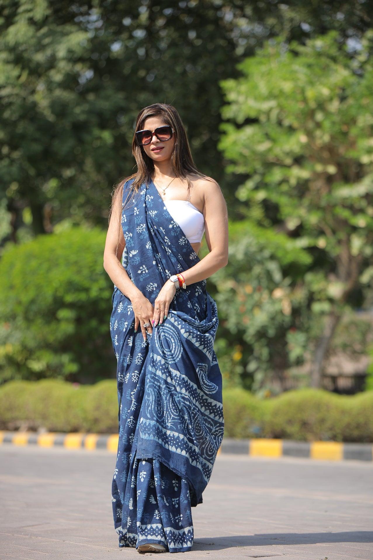 Indigo_ Mulmul Cotton Saree