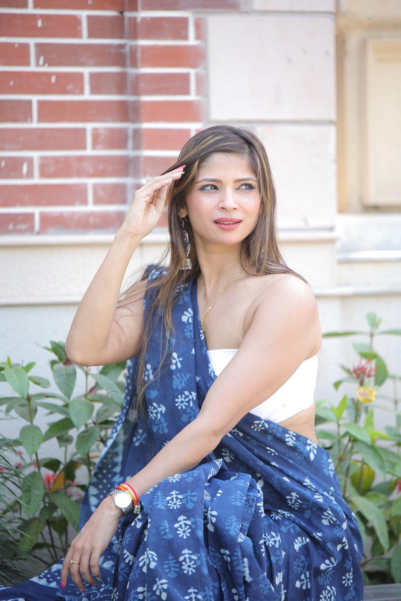 Indigo_ Mulmul Cotton Saree