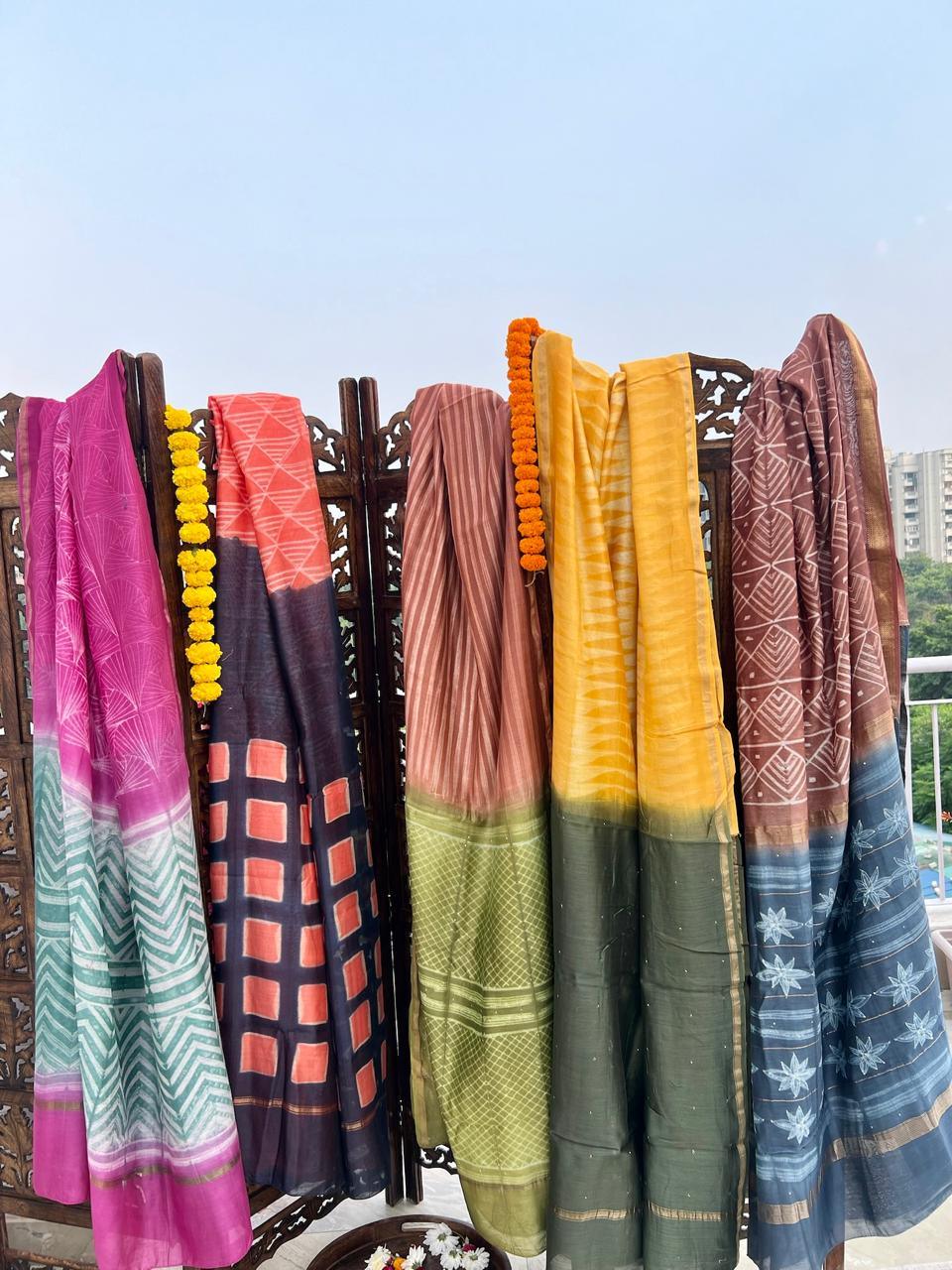 Chocolate Brown - Nui Shibori Tie-Dye Chanderi Cotsilk Saree with Mukaish Work on Pallu - Vasaka Jaipur