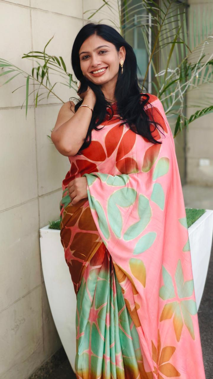 Pastel Pink - Clamp Dyed Modal Silk Saree - Vasaka Jaipur