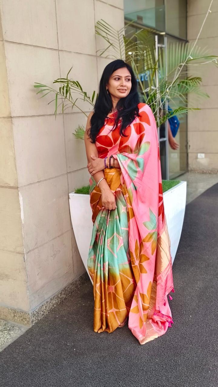 Pastel Pink - Clamp Dyed Modal Silk Saree - Vasaka Jaipur