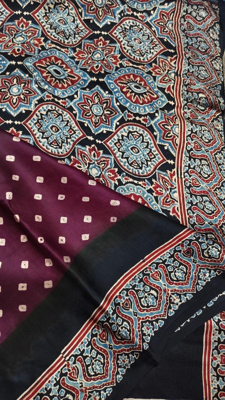 KRITIKA : AJRAKH BANDHEJ TISSUE MODAL SILK SAREE - Vasaka Jaipur