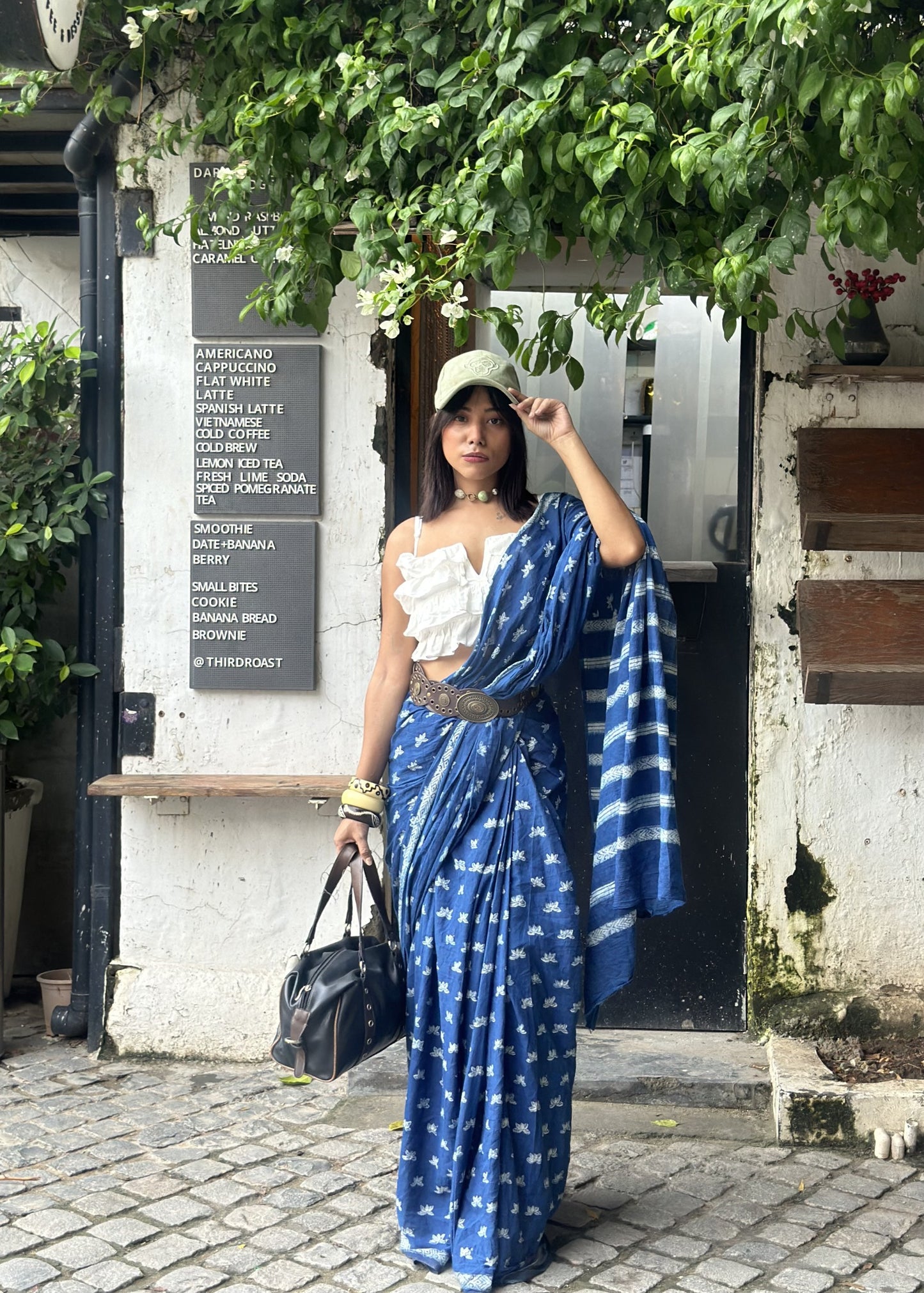 Nalini lightweight breathable pure indigo cotton saree perfect for everyday office wear by Vasaka Jaipur