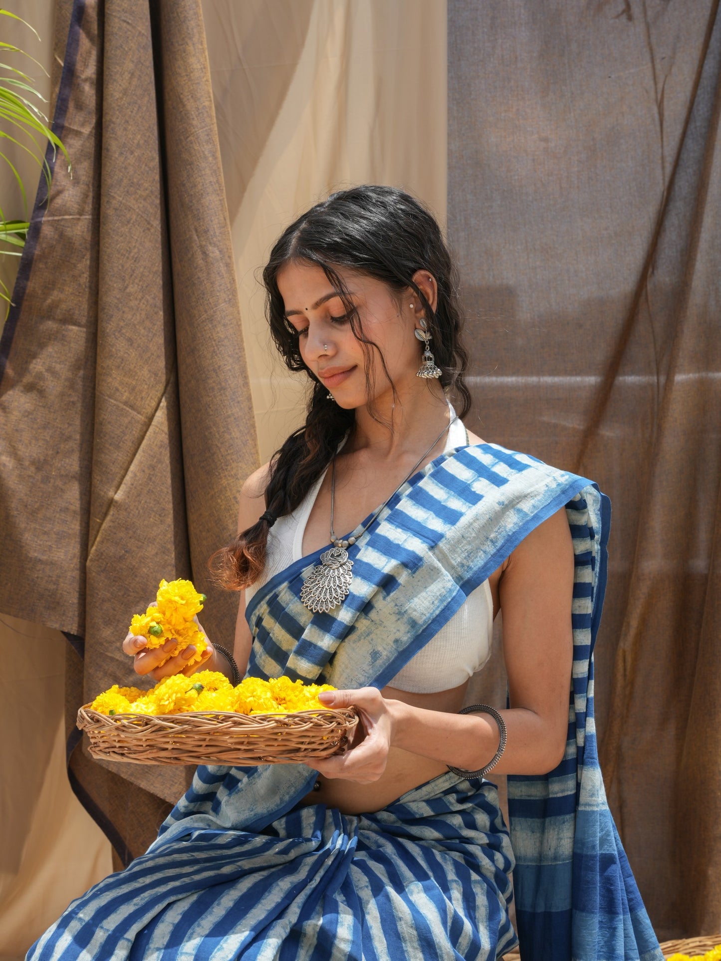Nandini everyday wear lightweight indigo blue hand block printed cotton saree, Vasaka Jaipur