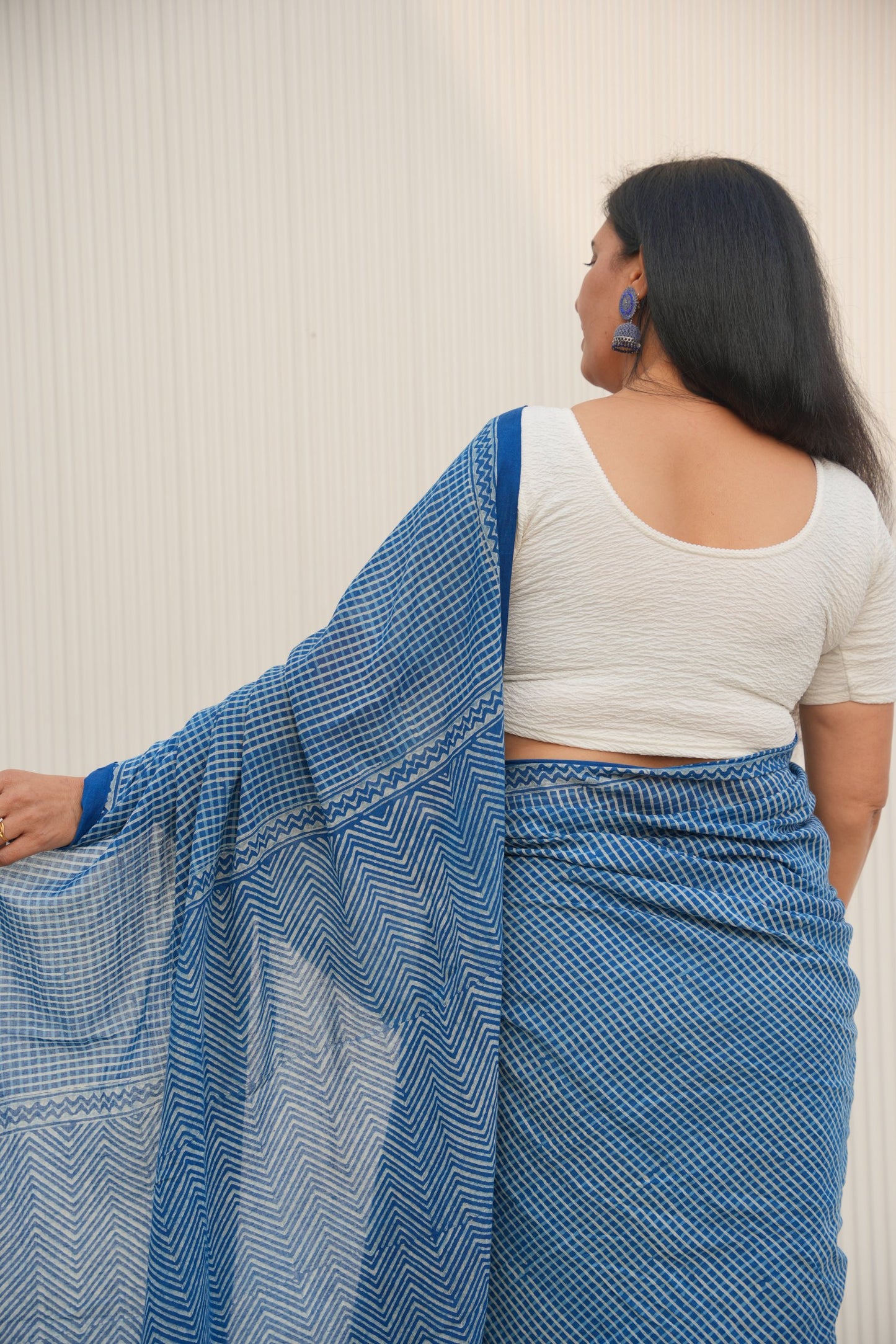 Traditional hand-woven handloom cotton saree with running blouse piece, Vasaka Jaipur