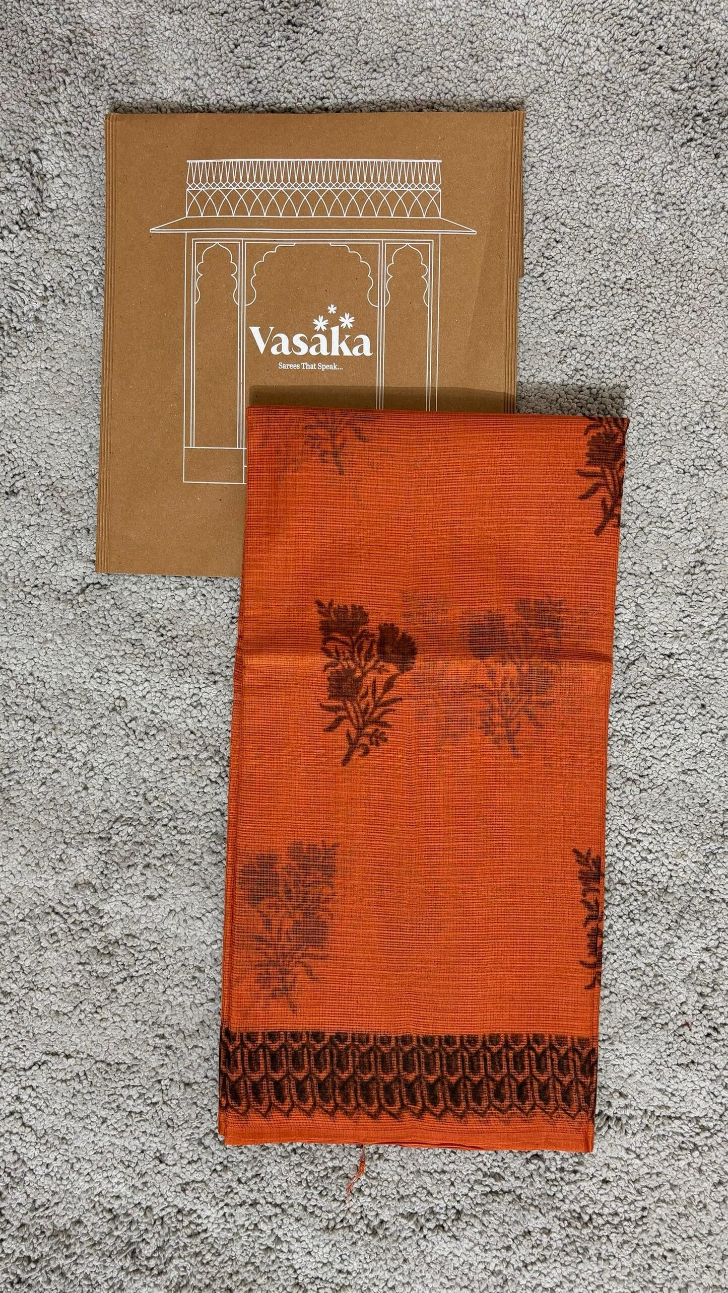 Rust Orange - Kota Doria Saree